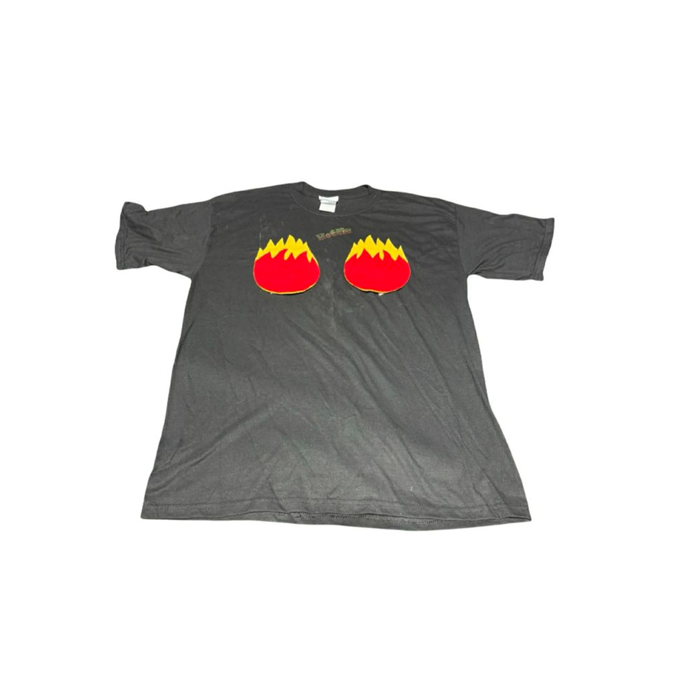 Men's Unbranded Black Red Flame Short Sleeve Tee L #885